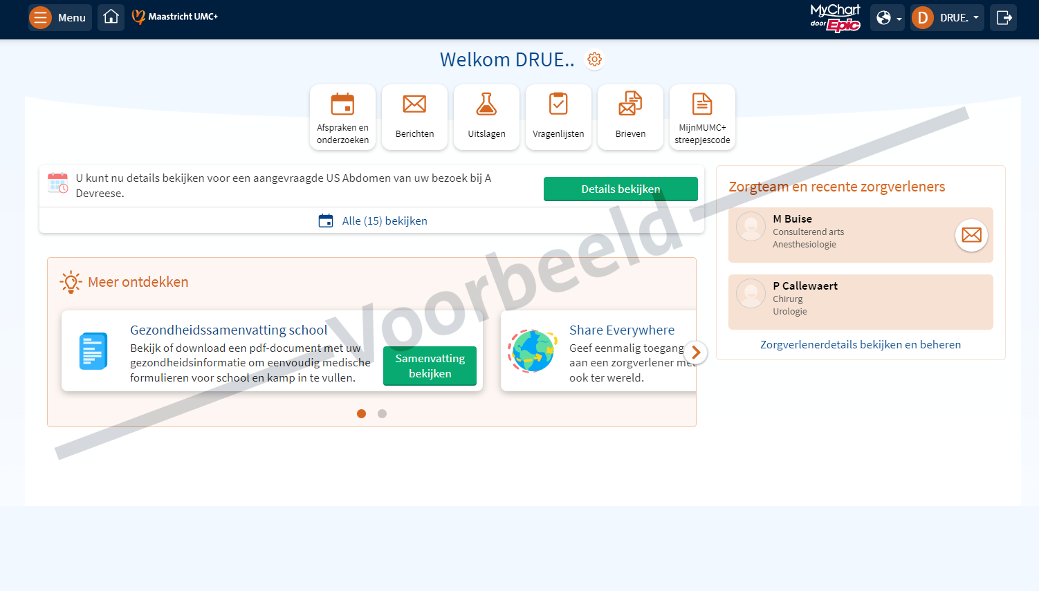 startscherm MijnMUMC+